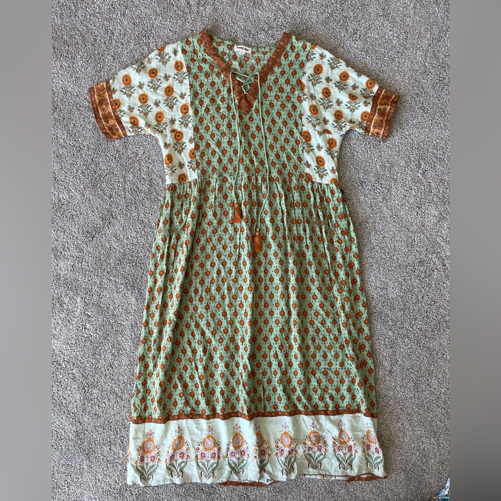 Women’s Hidden Alley Floral Green and Brown Dress- Size Large
